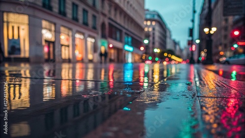 Wallpaper Mural Rainy night in the city, with wet streets mirroring the vibrant lights of buildings and street lamps.  A colorful and dynamic urban scene captured after the storm Torontodigital.ca