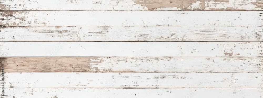 Obraz premium Weathered white wooden planks form an old fence, door, and bridge, showcasing the natural texture and pattern of the aged timber.