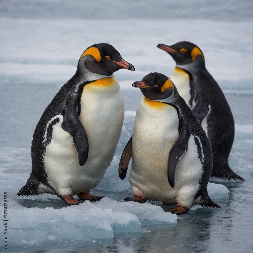 Fototapeta premium penguin, bird, animal, antarctica, penguins, wildlife, snow, cold, white, nature, ice, winter, animals, polar, cute, king, arctic, antarctic, birds, emperor, falkland islands, gentoo, zoo, king pengui