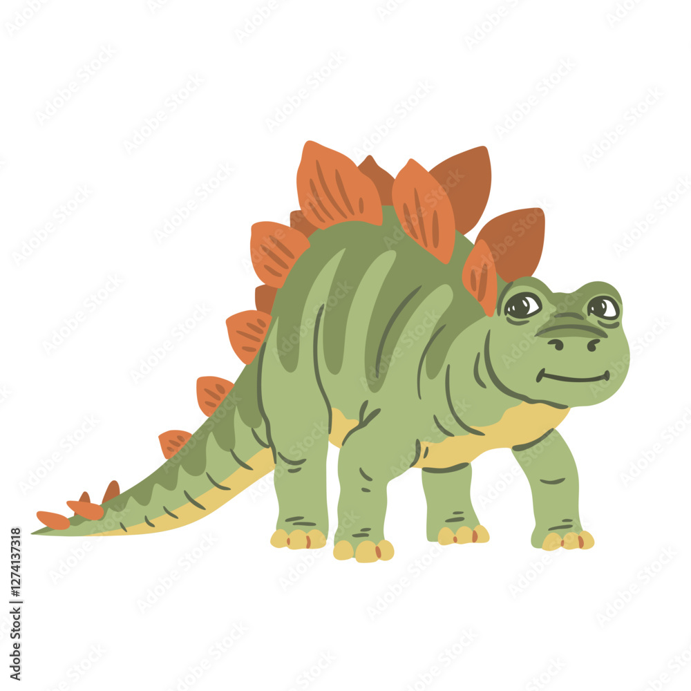 Naklejka premium Cute cartoon stegosaurus. A small herbivorous dinosaur from the Jurassic period. Vector illustration for children, paleontology and dino lovers. Picture isolated on white background