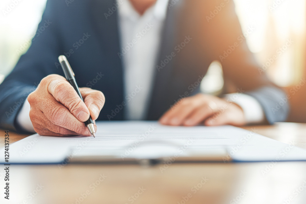 Signing important documents in a professional office environment close-up Signing important documents in a professional office environment close-up