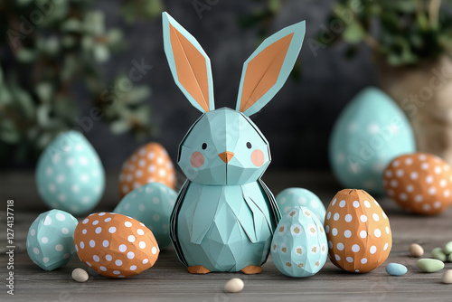 Lovely Origami Easter decorations, creative and festive, holiday theme. photo