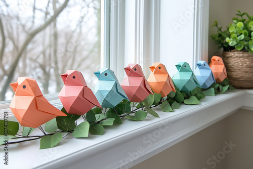 Lovely Origami Easter decorations, creative and festive, holiday theme. photo