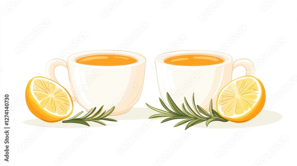 Two cups of herbal tea with lemon and rosemary. Perfect for blogs, websites, etc Two cups of herbal tea with lemon and rosemary. Perfect for blogs, websites, etc