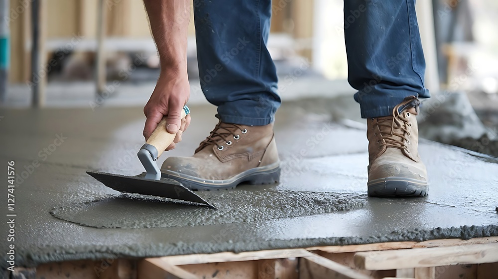 A laborer not wearing dirt boots while working on a slab. A laborer not wearing dirt boots while working on a slab.