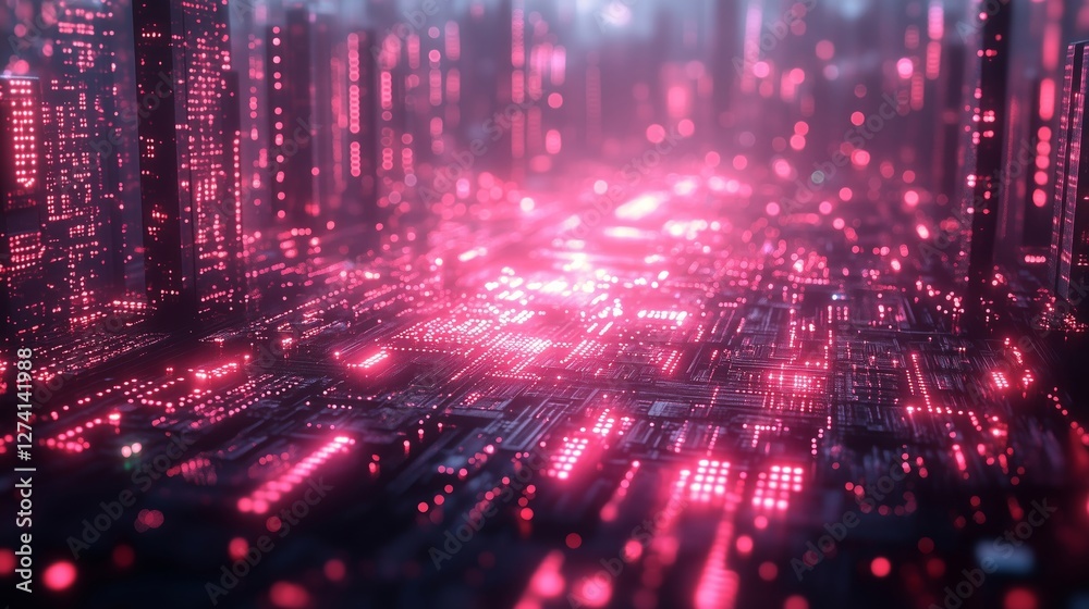 Obraz premium Futuristic Neon City with Digital Landscape