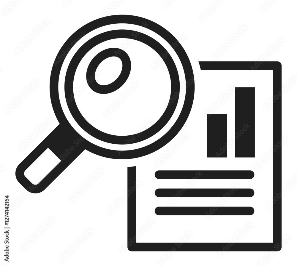 A black and white icon of a magnifying glass over a document representing medical research analysis or diagnostics. A black and white icon of a magnifying glass over a document representing medical research analysis or diagnostics.