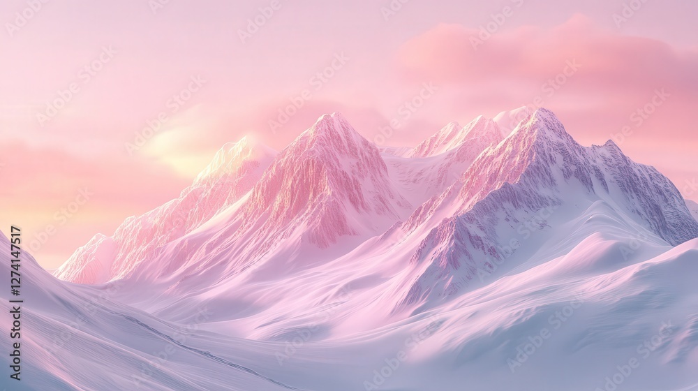 Mont Blanc at dawn, with soft pastel hues painting the sky. The pristine snow reflects the delicate light Mont Blanc at dawn, with soft pastel hues painting the sky. The pristine snow reflects the delicate light