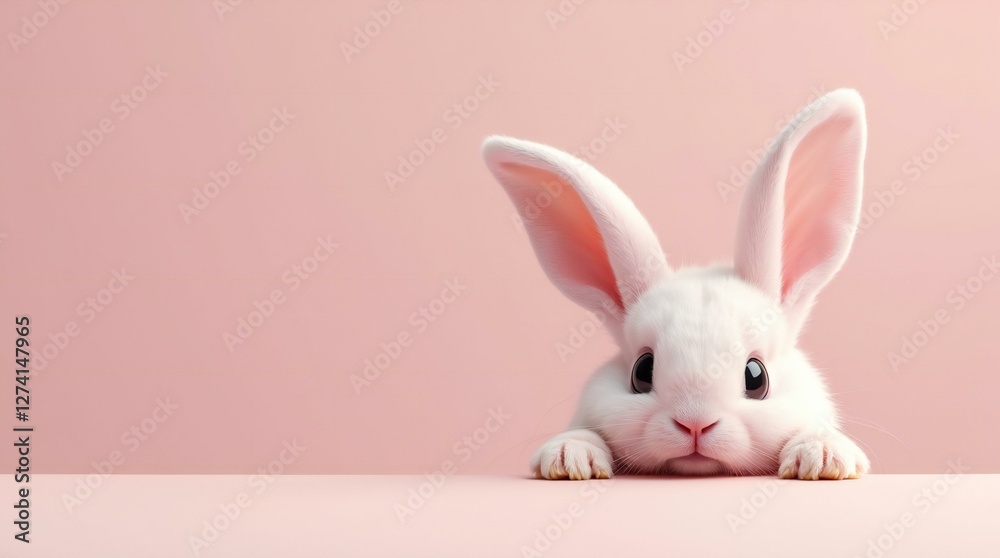 Fototapeta premium Adorable Rabbit in Pastel Background.