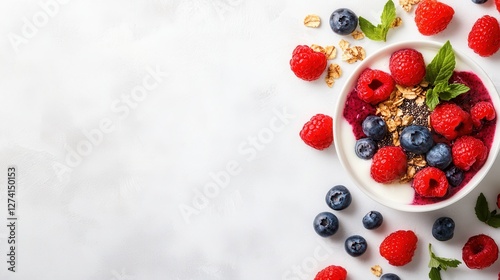 Wallpaper Mural A delightful arrangement of creamy yogurt topped with an assortment of blueberries and raspberries, creating a simple yet elegant and nutritious snack for any time. Torontodigital.ca