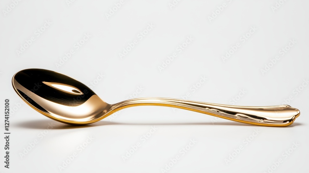 An elegant golden spoon rests on a smooth minimalist surface, highlighting its reflective surface and intricate design in an artful presentation of luxury and style. An elegant golden spoon rests on a smooth minimalist surface, highlighting its reflective surface and intricate design in an artful presentation of luxury and style.