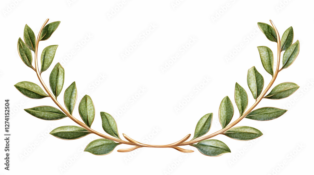 Naklejka premium Olive Branch Wreath Illustration with Green Leaves on White Background