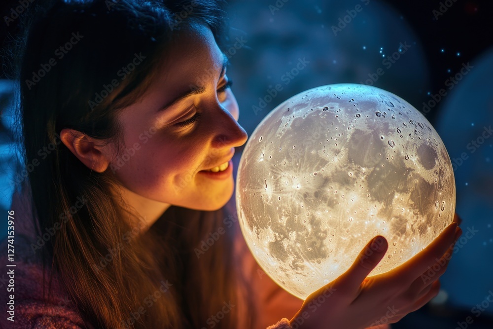 Naklejka premium Teacher Demonstrating Phases of the Moon with Model Classroom Educational Content Interactive Environment Engaging Viewpoint