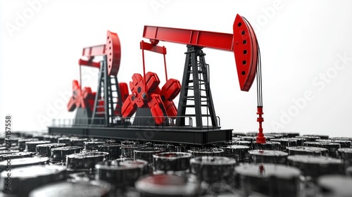 Industrial Oil Pump Jacks Extracting Resources From Oil Reservoirs Onshore
