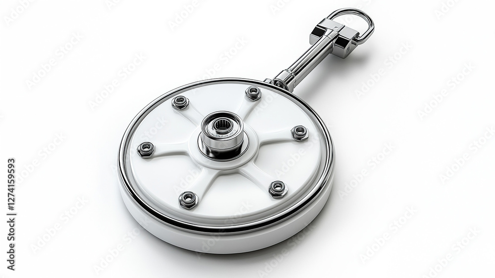 Close-up View of a Modern Metal and Plastic Snatch Block with Hook on a White Background Close-up View of a Modern Metal and Plastic Snatch Block with Hook on a White Background