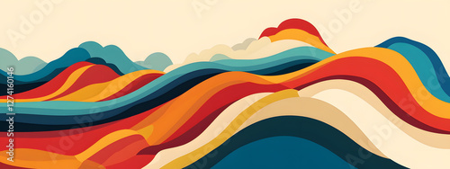 A flat vector graphic with retro rainbow stripes

