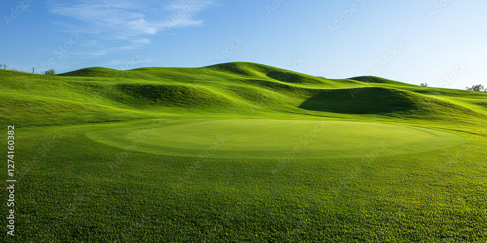 Fototapeta premium Golf Course Putting Green and Rolling Hills Landscape