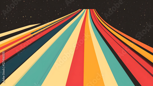 A flat vector graphic with retro rainbow stripes
