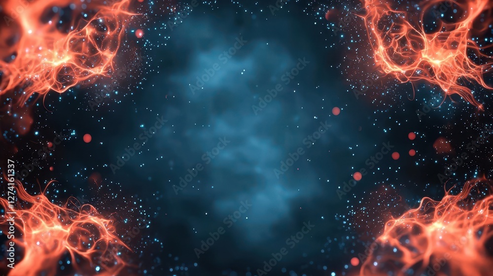 Fototapeta premium Abstract visualization of quantum entanglement, with two glowing particles mirroring each other across space