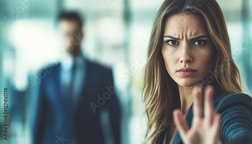 Wallpaper Mural Stop, No More. Assertive Businesswoman Draws Firm Boundary, Rejecting Unwanted Attention in Office. Torontodigital.ca