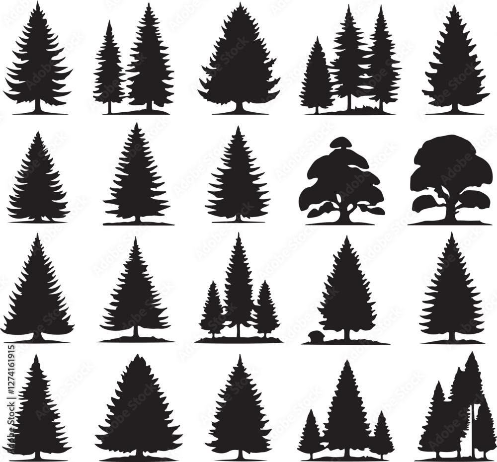 Obraz premium set of tree silhouette vector style minimalist white background