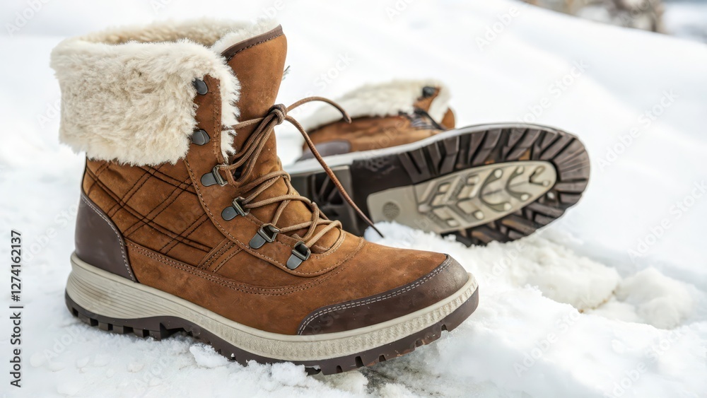 Naklejka premium Brown Winter Boots on Snow
