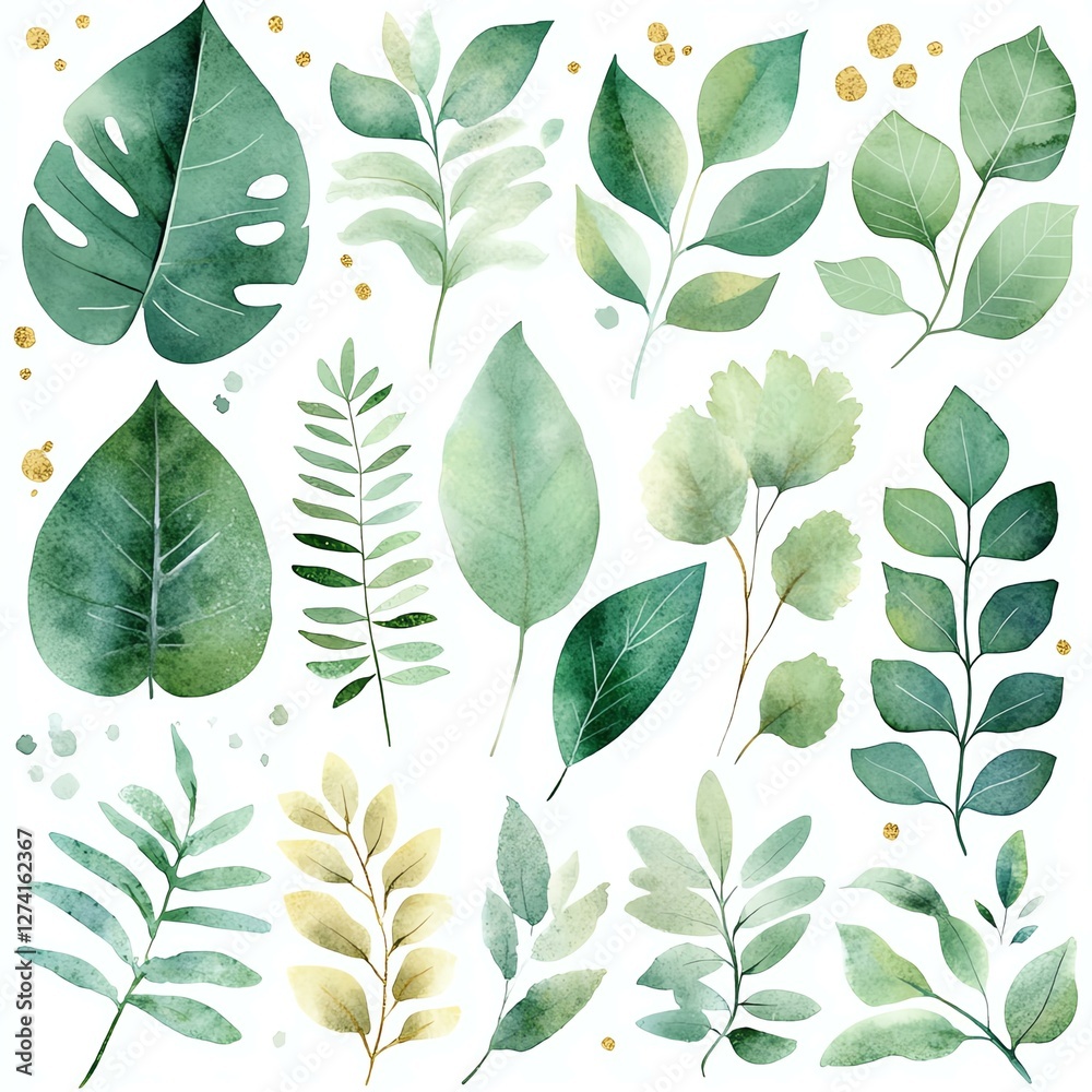 Fototapeta premium Elegant watercolor leaves and foliage design.