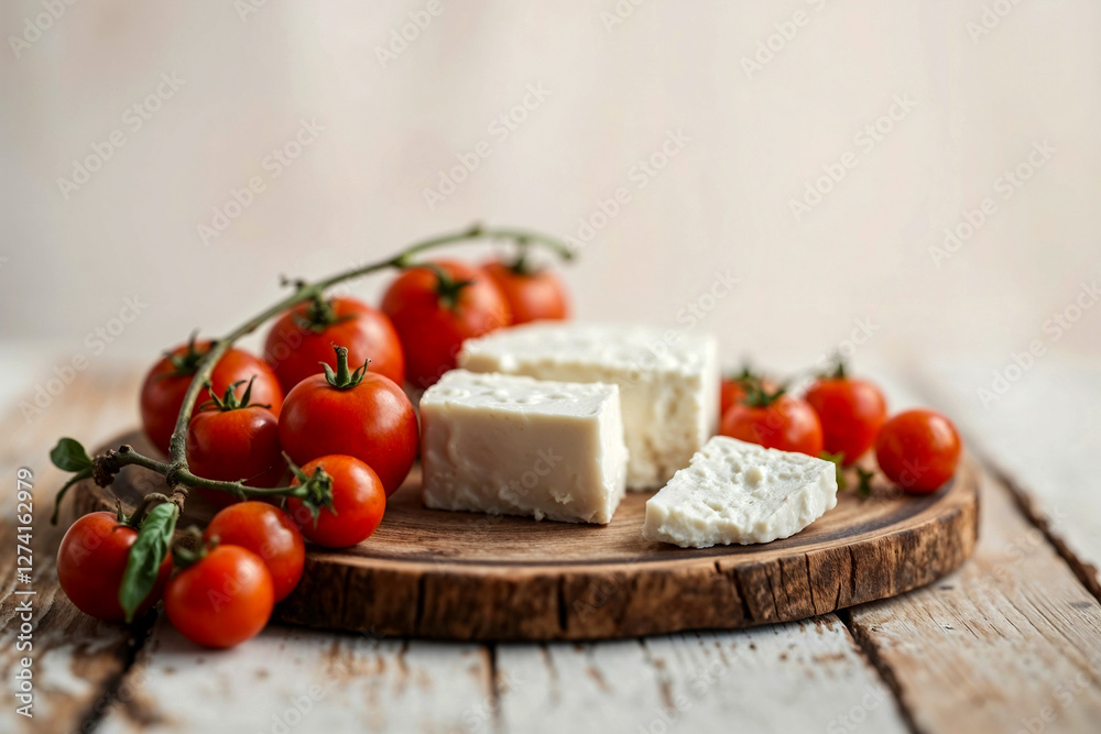 Farm Fresh: Feta Cheese and Tomatoes on Wooden Surface Farm Fresh: Feta Cheese and Tomatoes on Wooden Surface