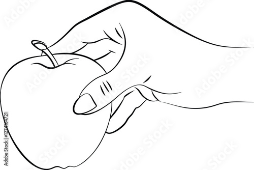 Hand Holding a Single Red Apple Outline Drawing Illustration