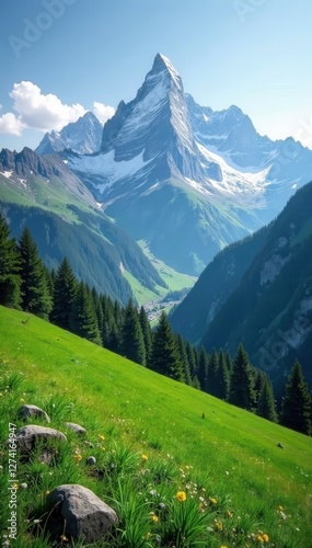 Snow-capped Parang peaks, verdant valleys Majestic Romanian landscape , alps, untouched