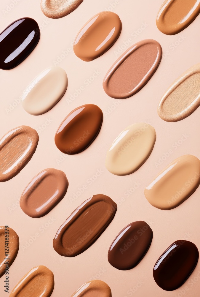 Fototapeta premium Liquid Foundation Swatches in Various Shades on Neutral Background