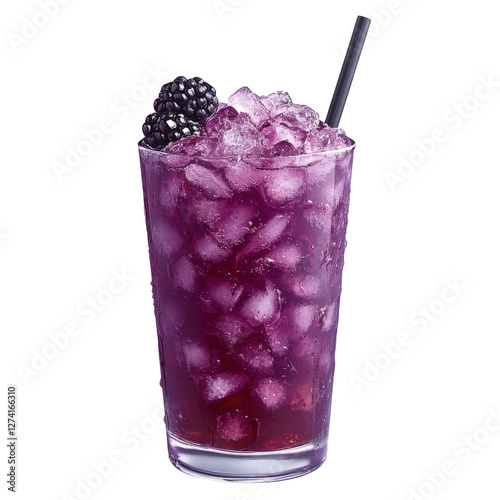 a blackberry bramble cocktail clipart, fruit-infused drink element, purple tones and crushed ice, isolated on white background photo