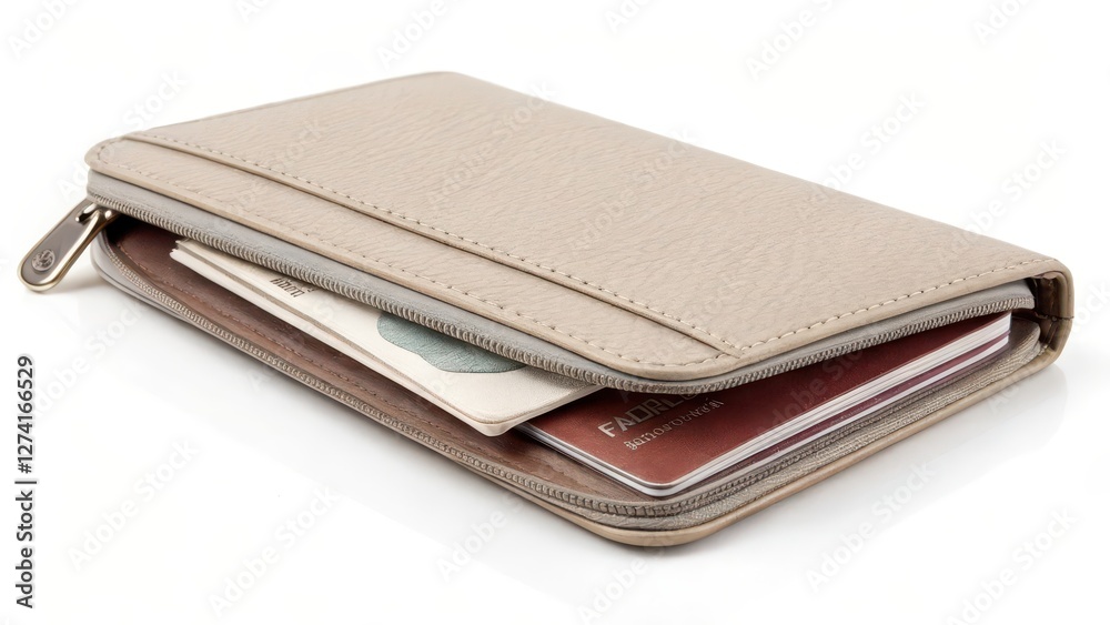 Beige Leather Wallet on White Background Beige Leather Wallet on White Background
