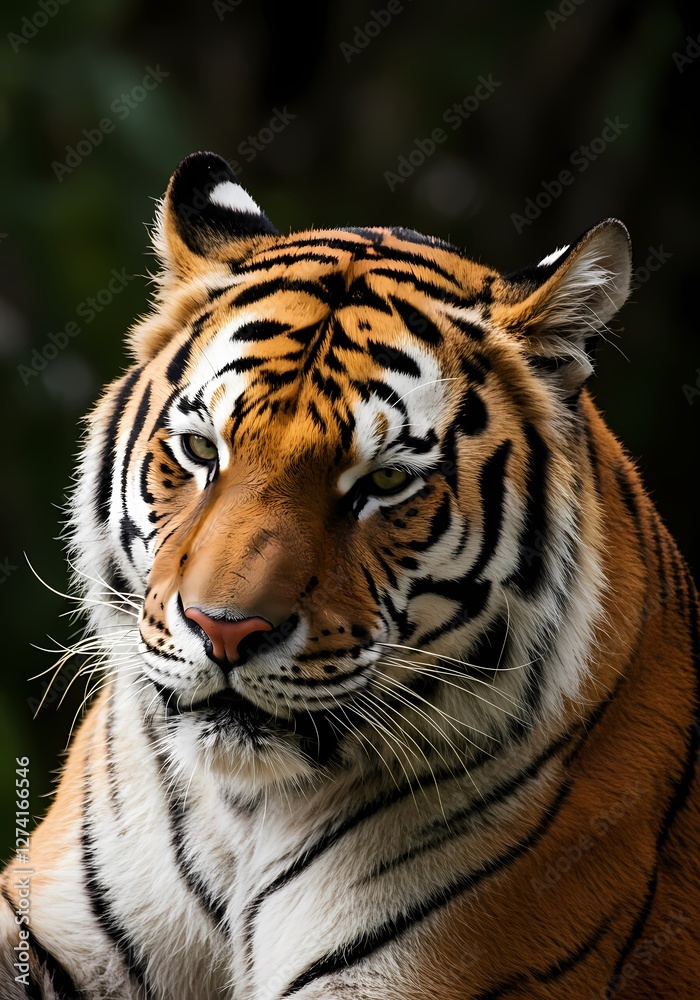 Majestic Tiger in the Wild: Close-Up Portrait of a Fierce Predator in Natural Habitat, Perfect for Wildlife and Nature Themes Majestic Tiger in the Wild: Close-Up Portrait of a Fierce Predator in Natural Habitat, Perfect for Wildlife and Nature Themes