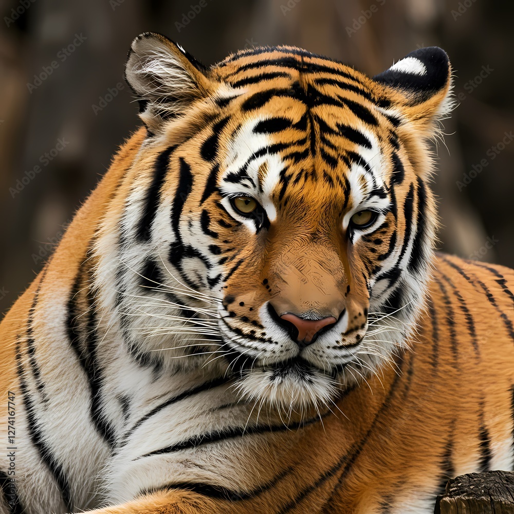 Majestic Tiger in the Wild: Close-Up Portrait of a Fierce Predator in Natural Habitat, Perfect for Wildlife and Nature Themes Majestic Tiger in the Wild: Close-Up Portrait of a Fierce Predator in Natural Habitat, Perfect for Wildlife and Nature Themes