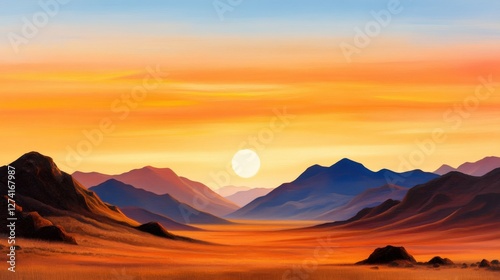 Wallpaper Mural A breathtaking sunset over a serene desert landscape, featuring vibrant colors blending across the sky. The gentle hills and vastness evoke a sense of peace and wonder. Torontodigital.ca