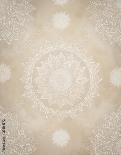 Elegant floral mandala patterns on a soft beige watercolor background