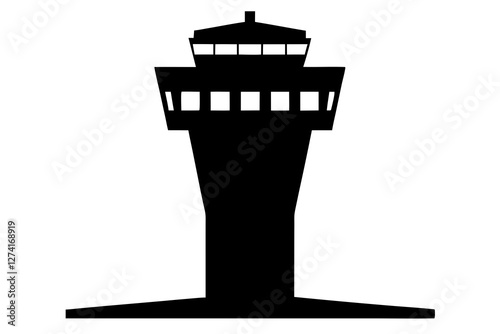 Control tower silhouette on white background