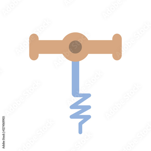Flat vector illustration of a traditional T-handle corkscrew, representing classic wine bottle opener in minimalist style