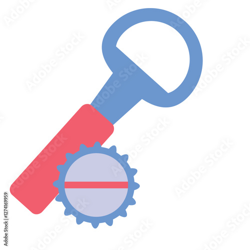 Colorful Vector Illustration of a Bottle Opener and Bottle Cap in Flat Minimalist Style