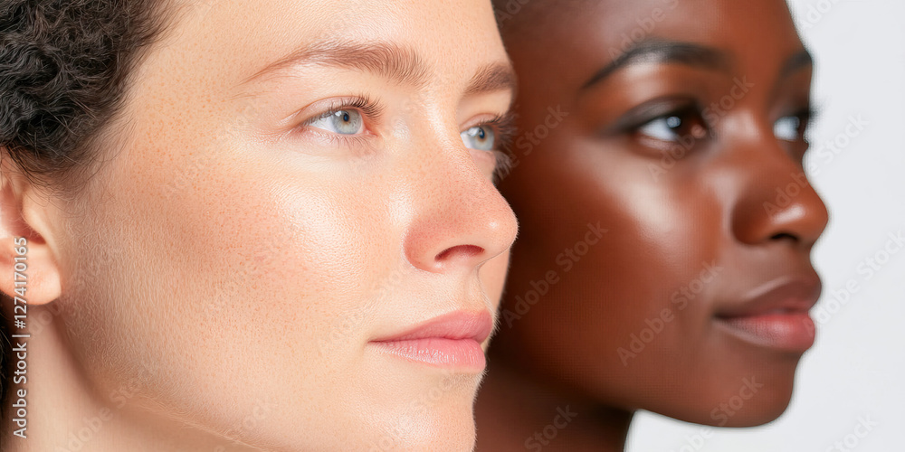 Close-up Profile of Two Women Showing Skin Tone Variation Close-up Profile of Two Women Showing Skin Tone Variation