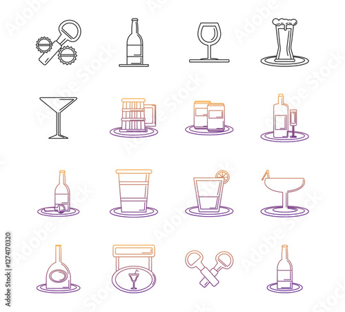 Vector icon set of bar elements with a black background