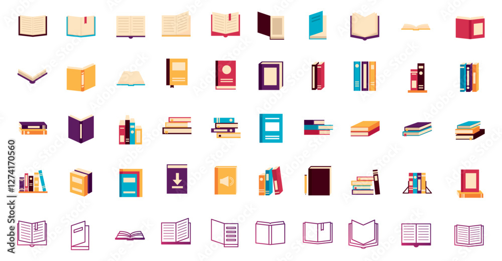 set of vector icons of books with white background