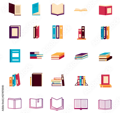 set of vector icons of books with white background