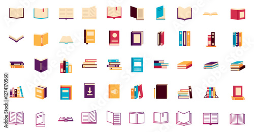 set of vector icons of books with white background