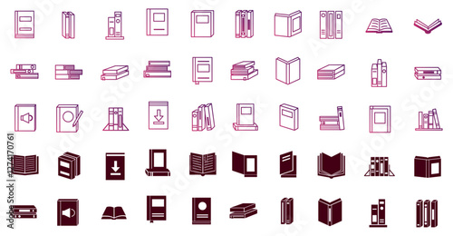 set of vector icons of books with white background