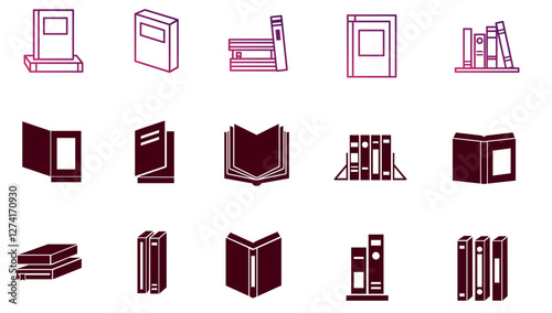 set of vector icons of books with white background