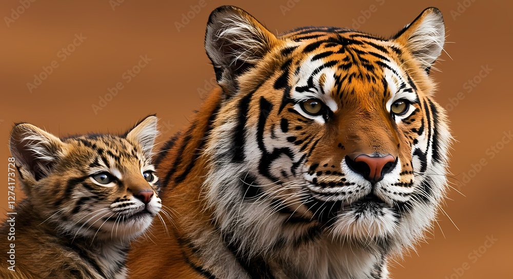 Fototapeta premium Majestic Tiger in the Wild: Close-Up Portrait of a Fierce Predator in Natural Habitat, Perfect for Wildlife and Nature Themes