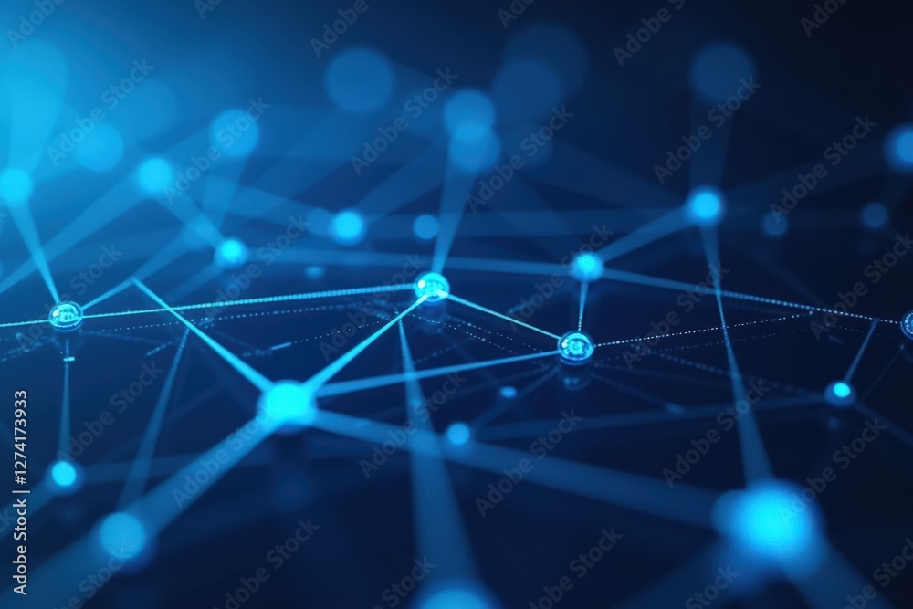 Obraz premium A Vivid Representation of a Blue Neural Network, Showing Complex Connections and Interactions Among Nodes in a Digital Space