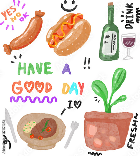 cute text and food elements design for templates.
